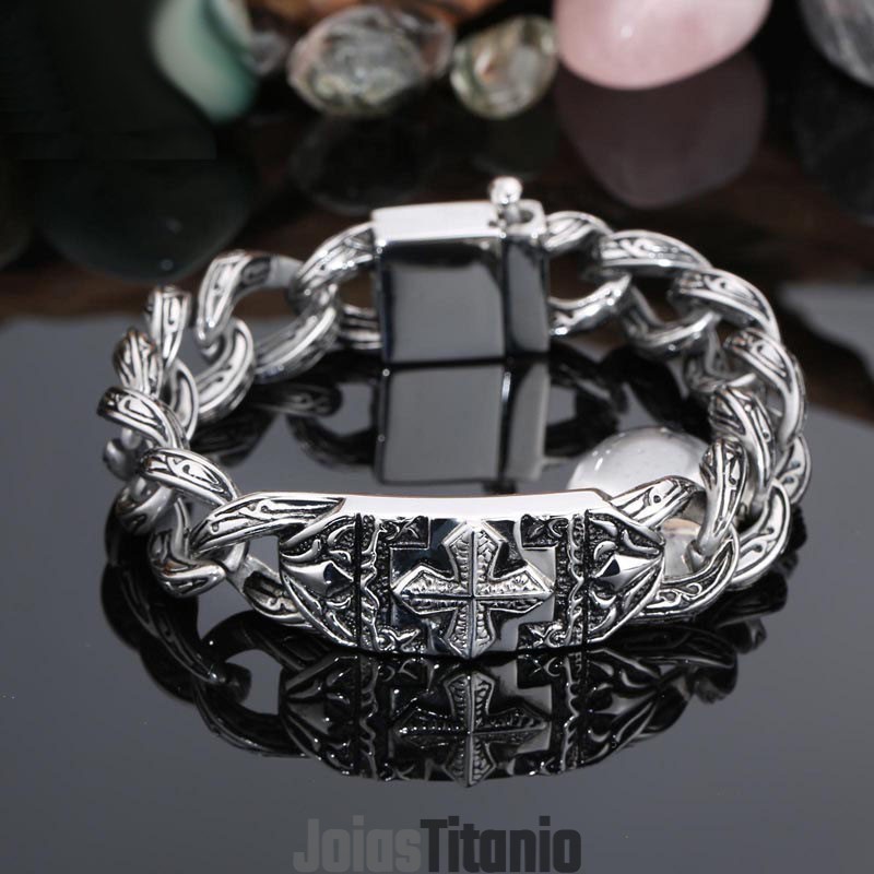 Pulseira De Titânio Com Padrão De Cruz E Joias Retrô Da Moda Pulseira De Titânio Com Padrão De Cruz E Joias Retrô Da Moda