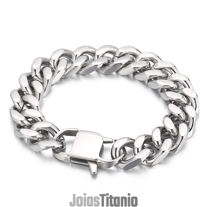 Pulseira Masculina De Titânio Com Corrente Cubana De Moagem De Quatro Lados