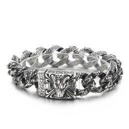 Pulseira De Titânio Estilo Retrô Chique Preto Com Cabeça De Lobo Para Homens