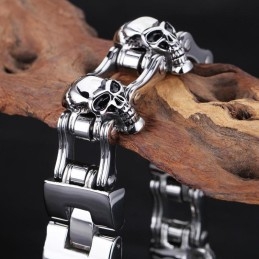 Pulseira De Motociclista Masculina De Titânio Com Caveira Estilo Chique