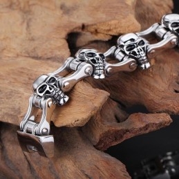Pulseira De Motociclista Masculina De Titânio Com Caveira Estilo Chique