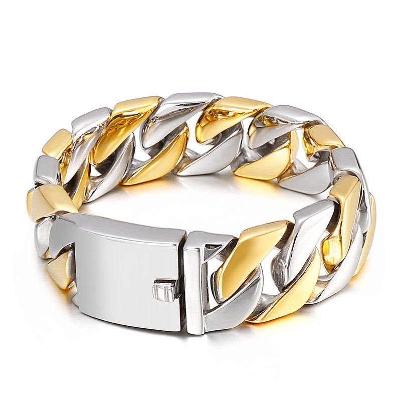 Pulseira De Titânio Com Fecho Grosso, Estilo Hip-Hop, Banhada A Ouro, Joias Masculinas Pulseira De Titânio Com Fecho Grosso, Estilo Hip-Hop, Banhada A Ouro, Joias Masculinas