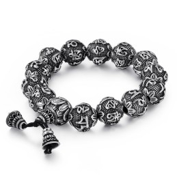 Pulseira De Titânio Com Contas De Buda E Seis Palavras Da Verdade Para Homens