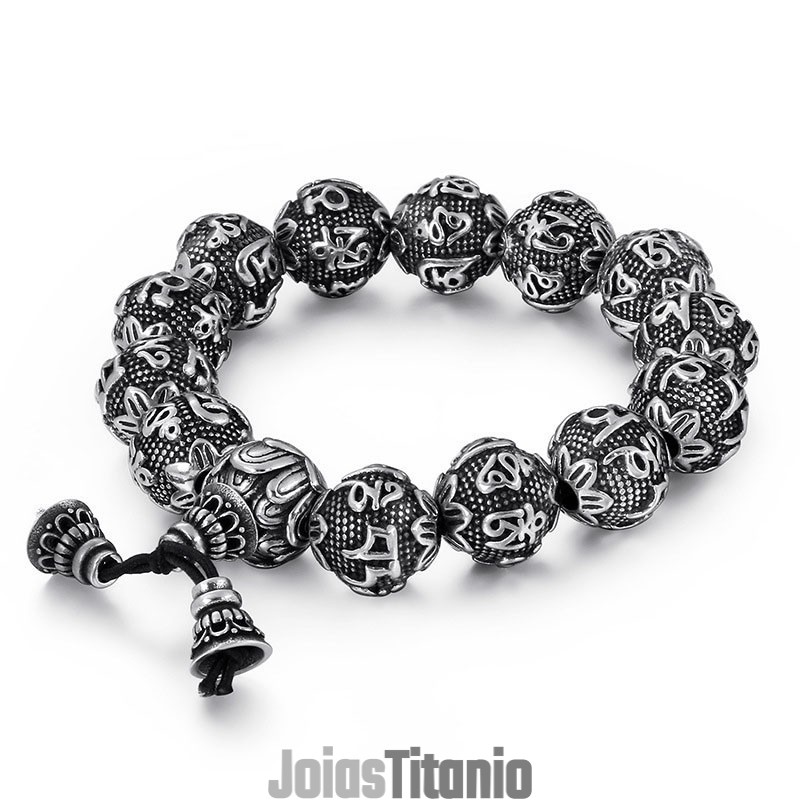 Pulseira De Titânio Com Contas De Buda E Seis Palavras Da Verdade Para Homens Pulseira De Titânio Com Contas De Buda E Seis Palavras Da Verdade Para Homens