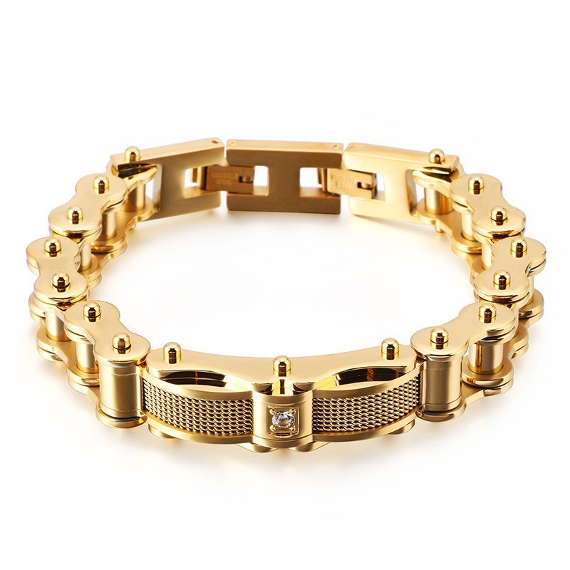 Pulseira Masculina Rock Biker Chain Titanium Com Diamante Pulseira Masculina Rock Biker Chain Titanium Com Diamante