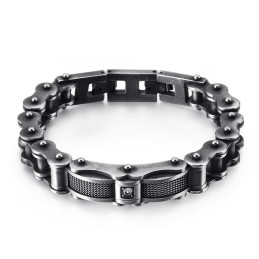 Pulseira Masculina Rock Biker Chain Titanium Com Diamante