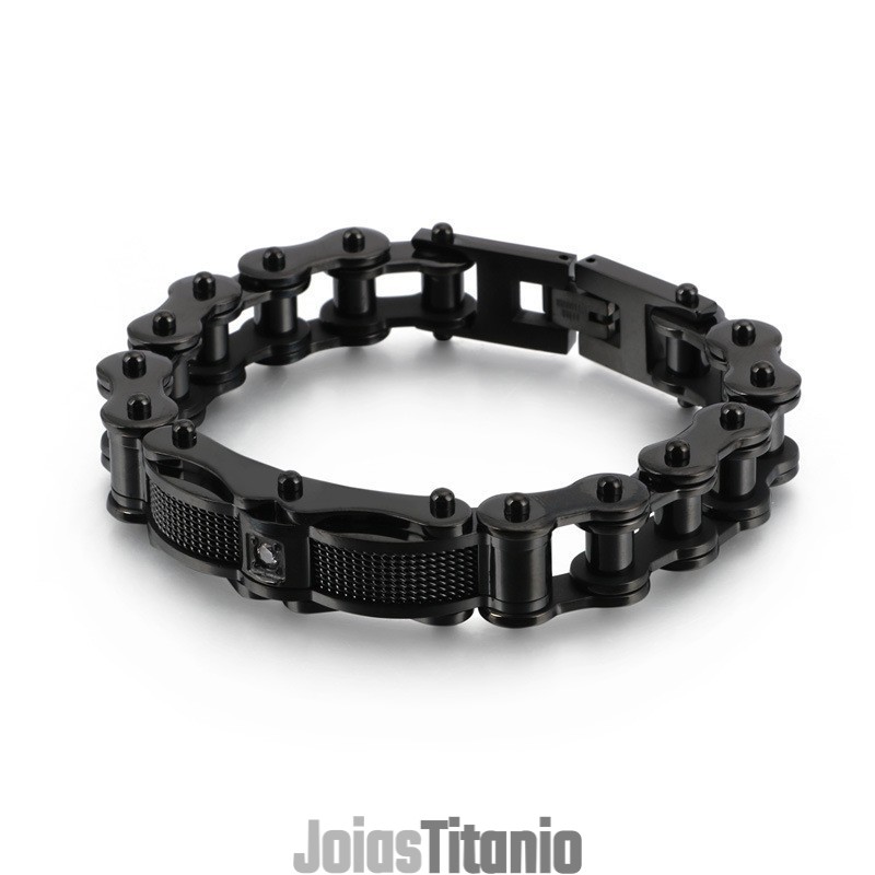 Pulseira Masculina Rock Biker Chain Titanium Com Diamante Pulseira Masculina Rock Biker Chain Titanium Com Diamante