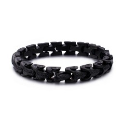 Pulseira Masculina Preta De Titânio Com Padrão De Escamas De Dragão