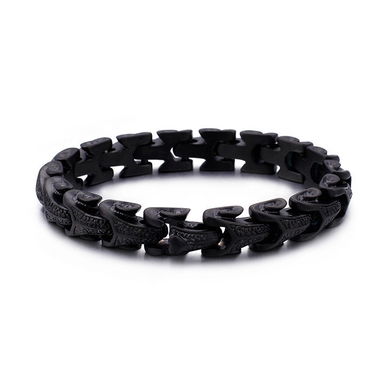 Pulseira Masculina Preta De Titânio Com Padrão De Escamas De Dragão