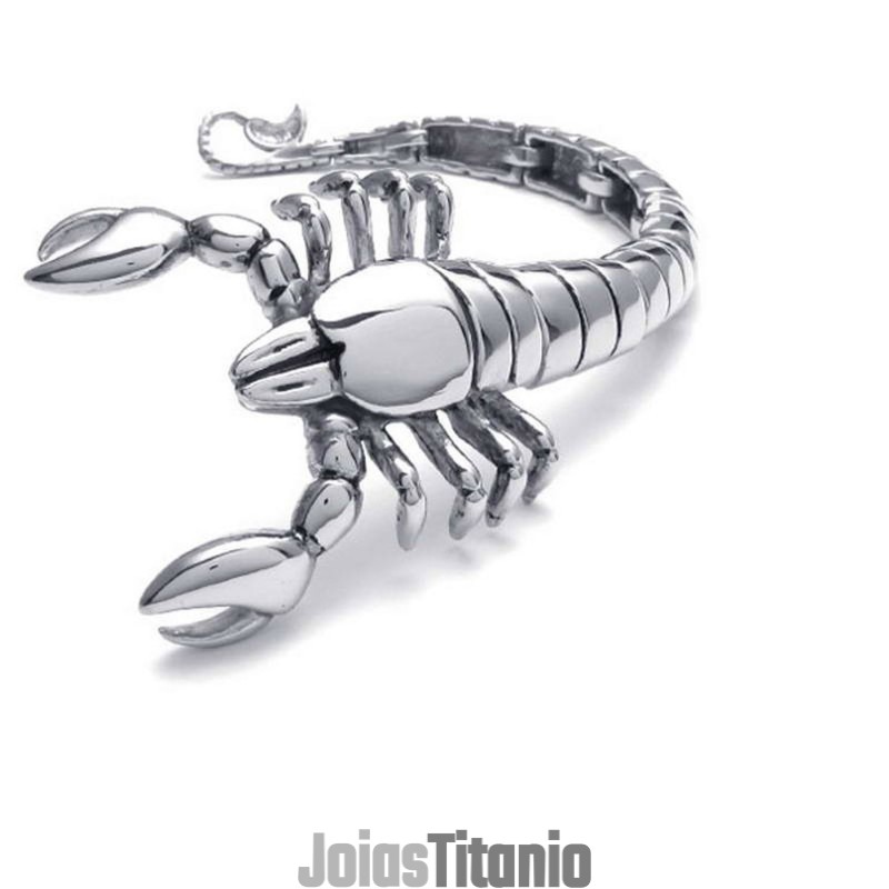 Pulseira De Titânio Polido Com Animal Escorpião