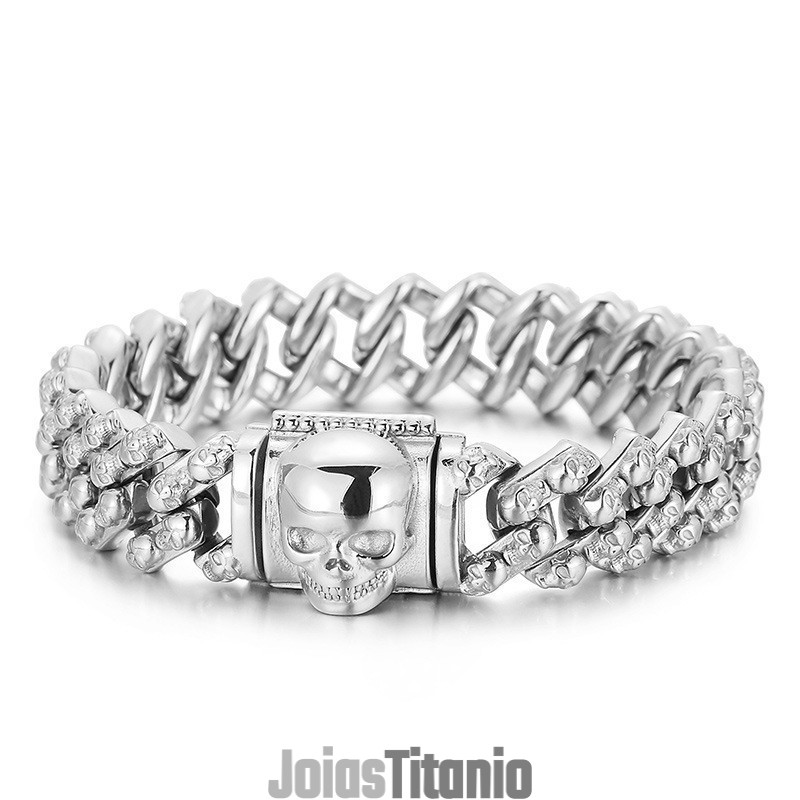 Pulseira Vintage De Titânio Com Caveira Galvanizada Para Homens