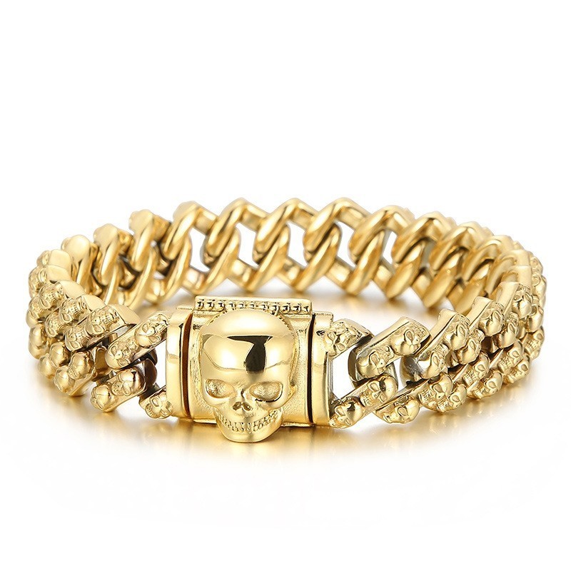 Pulseira Vintage De Titânio Com Caveira Multicolorida Galvanizada Para Homens Pulseira Vintage De Titânio Com Caveira Multicolorida Galvanizada Para Homens