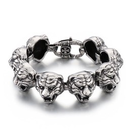 Pulseira De Titânio Com Fecho Em Cruz E Cabeça De Tigre Da Moda Para Homens