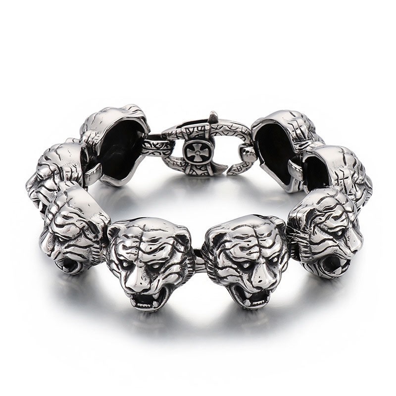 Pulseira De Titânio Com Fecho Em Cruz E Cabeça De Tigre Da Moda Para Homens Pulseira De Titânio Com Fecho Em Cruz E Cabeça De Tigre Da Moda Para Homens