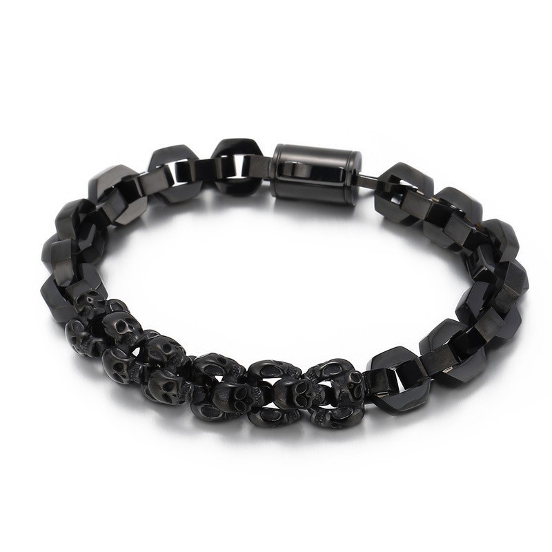 Pulseira Masculina De Titânio Banhada A Polígono Com Caveira Emendada