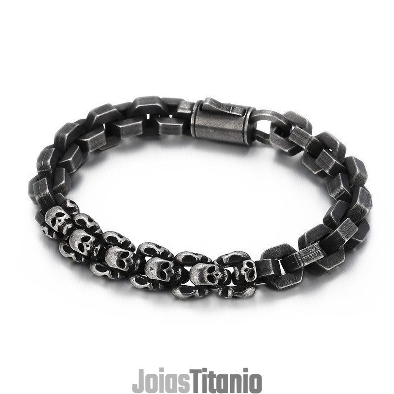 Pulseira De Titânio Poligonal Com Caveira Emendada Para Homens