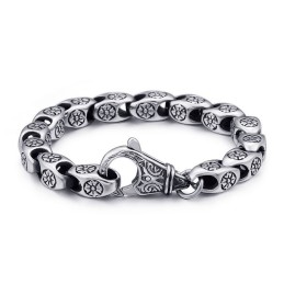 Pulseira De Titânio Retrô Com Flor Vazada E Chique Para Homens