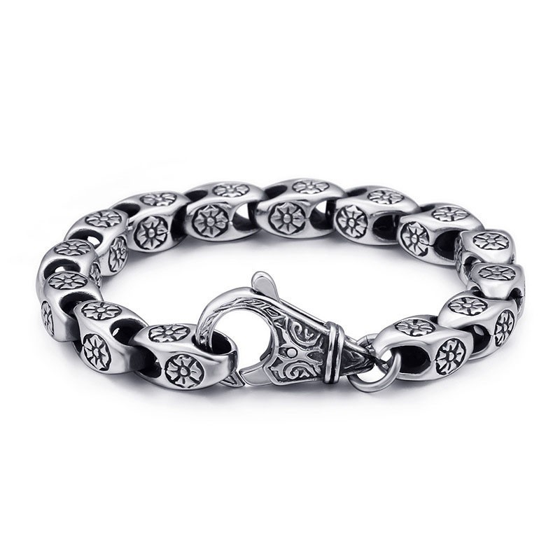 Pulseira De Titânio Retrô Com Flor Vazada E Chique Para Homens
