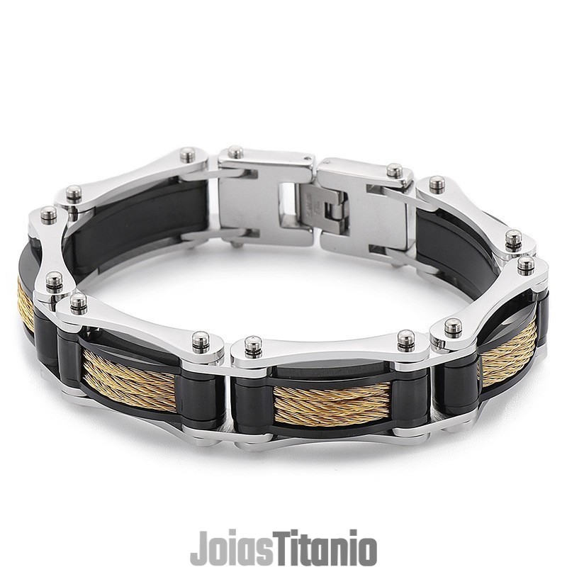 Pulseira Masculina De Titânio Com Corrente Torcida E Rock Hip-Hop