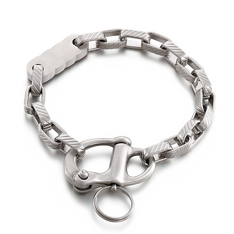 Chaveiro Retrô Quadrado Preto Listrado Pulseira Masculina De Titânio
