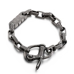 Chaveiro Vintage Preto Listrado Quadrado Pulseira Masculina De Titânio