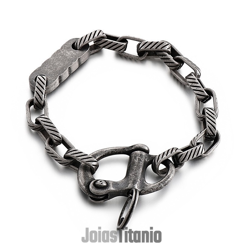 Chaveiro Vintage Preto Listrado Quadrado Pulseira Masculina De Titânio Chaveiro Vintage Preto Listrado Quadrado Pulseira Masculina De Titânio