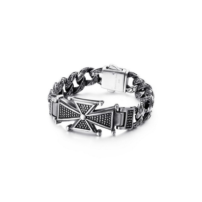 Pulseira De Titânio Com Cruz De Caveira E Zircônia Pulseira De Titânio Com Cruz De Caveira E Zircônia