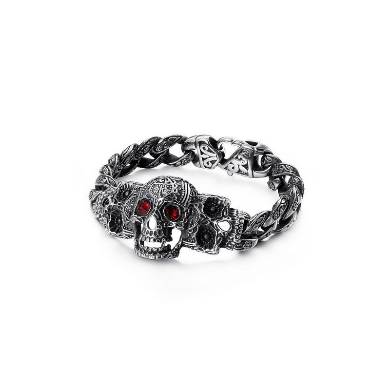 Pulseira De Titânio Com Cruz De Caveira E Zircônia