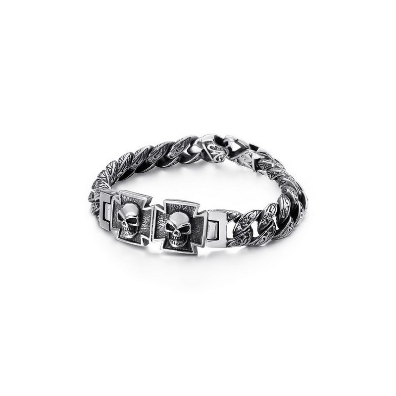 Pulseira De Titânio Com Cruz De Caveira E Zircônia