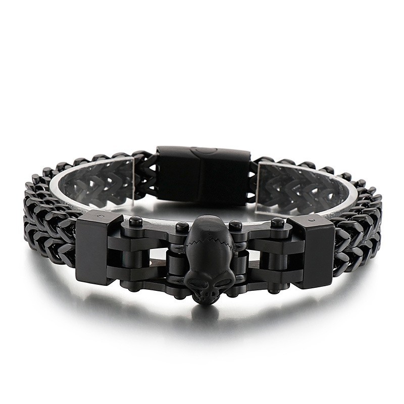 Pulseira De Titânio Masculina Com Caveira Hip Hop