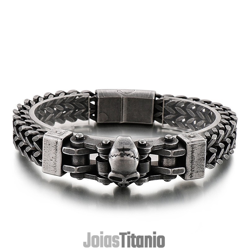 Pulseira De Titânio Masculina Com Caveira Hip Hop Pulseira De Titânio Masculina Com Caveira Hip Hop