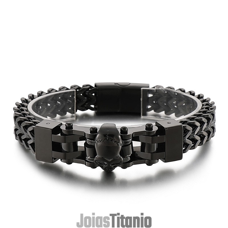 Pulseira De Titânio Com Caveira Hip Hop Masculina Pulseira De Titânio Com Caveira Hip Hop Masculina