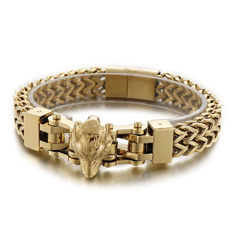 Pulseira De Titânio Masculina De Hip Hop Com Cabeça De Lobo Pulseira De Titânio Masculina De Hip Hop Com Cabeça De Lobo