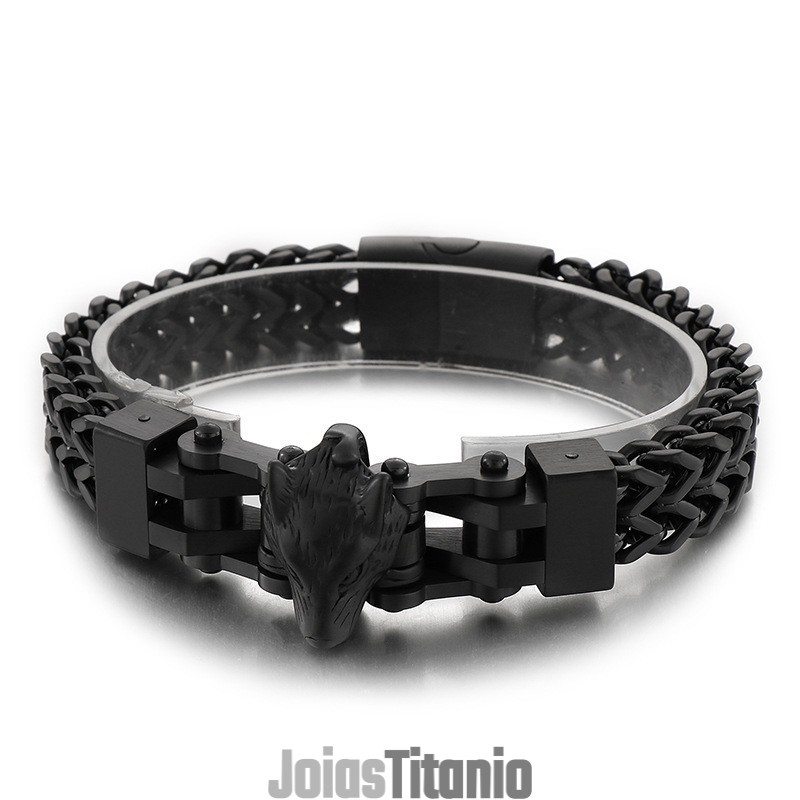Pulseira De Titânio Masculina De Hip Hop Com Revestimento De Cabeça De Lobo Pulseira De Titânio Masculina De Hip Hop Com Revestimento De Cabeça De Lobo