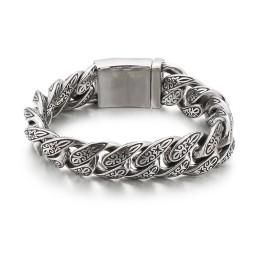 Pulseira Masculina De Titânio Com Flor Vintage E Nova Joia