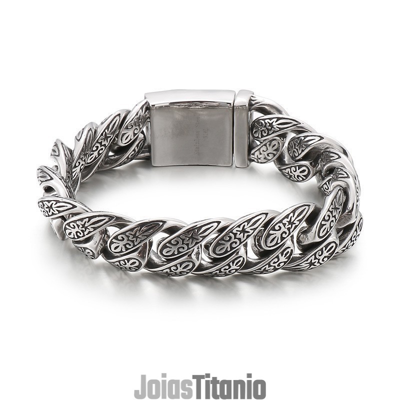 Pulseira Masculina De Titânio Com Flor Vintage E Nova Joia Pulseira Masculina De Titânio Com Flor Vintage E Nova Joia