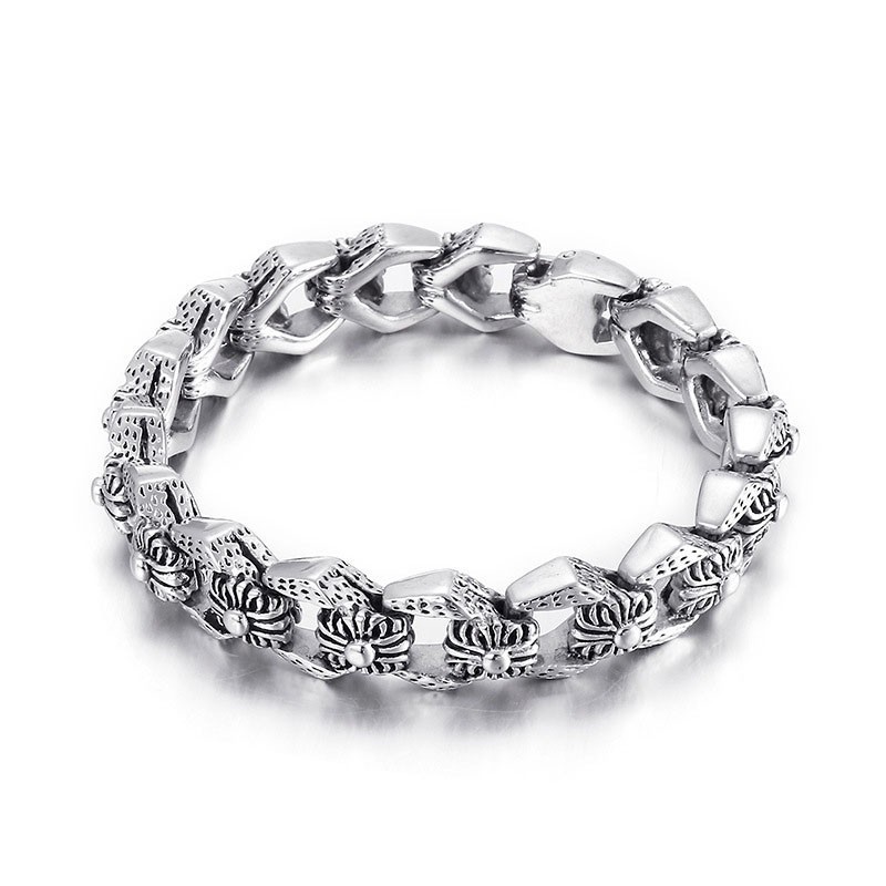 Pulseira Masculina De Titânio Estilo Retrô Pop Cool Rock Hip Hop Com Flores