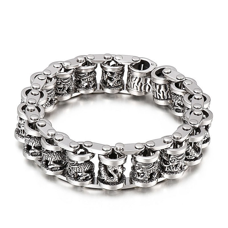 Pulseira Masculina De Titânio Com Corrente De Bicicleta Retrô Cool Dragon