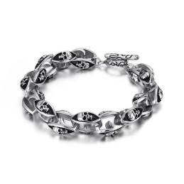 Pulseira Masculina De Titânio Estilo Rock Hip Hop Com Caveira Dupla