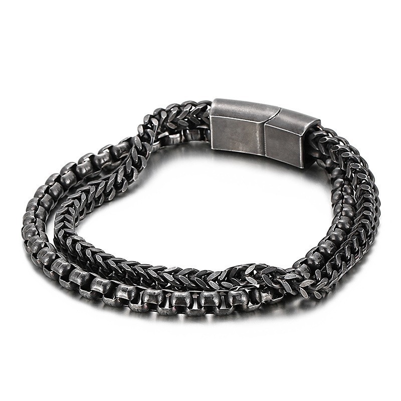Pulseira Masculina Quadrada Dupla De Titânio Pulseira Masculina Quadrada Dupla De Titânio