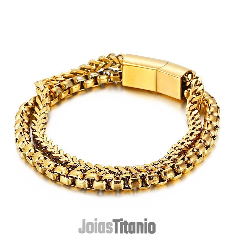 Pulseira Masculina Quadrada Dupla De Titânio Pulseira Masculina Quadrada Dupla De Titânio