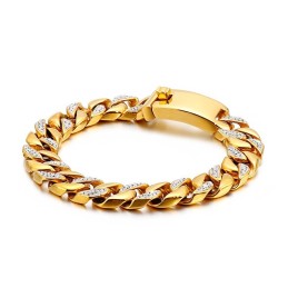 Pulseira Masculina De Titânio Com Diamantes E Joias Estilo Hip Hop Em Ouro 19K