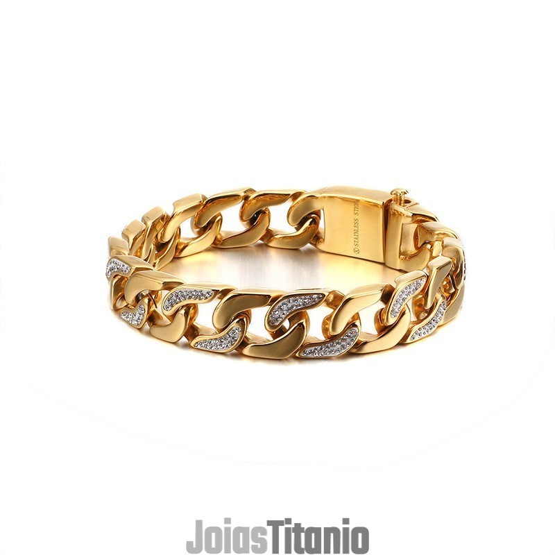 Pulseira Masculina Exagerada De Titânio Com Diamantes Estilo Hip-Hop Pulseira Masculina Exagerada De Titânio Com Diamantes Estilo Hip-Hop