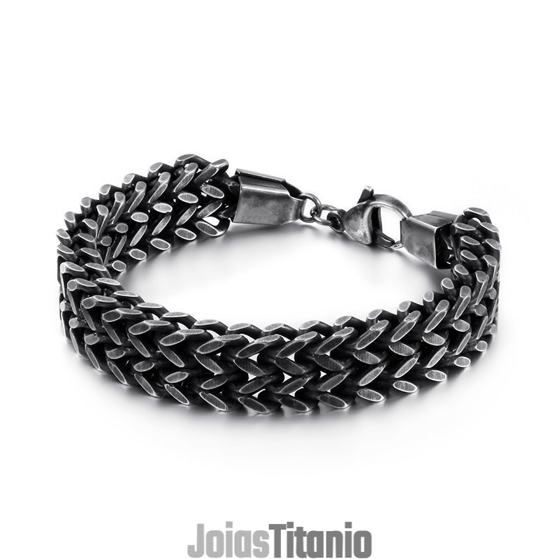 Pulseira De Titânio Com Corrente Overlord Em Formato De V De Camada Dupla Para Homens Pulseira De Titânio Com Corrente Overlord Em Formato De V De Camada Dupla Para Homens