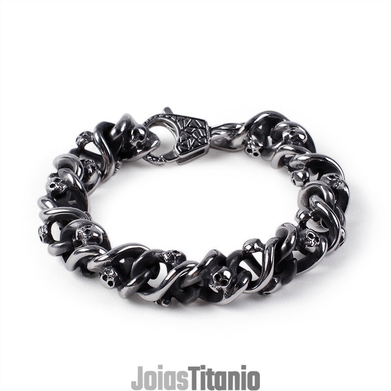 Pulseira Masculina Alternative Chic Pulseira Cool Titanium Skull Pulseira Masculina Alternative Chic Pulseira Cool Titanium Skull