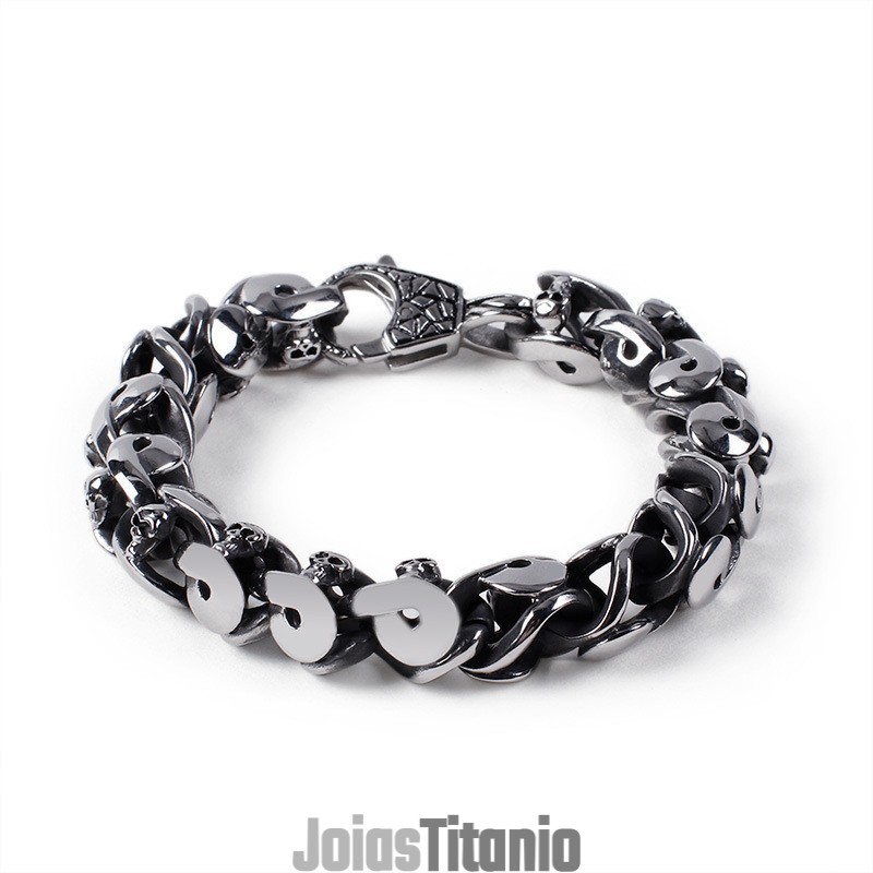 Pulseira Masculina Alternative Chic Pulseira Cool Titanium Skull Pulseira Masculina Alternative Chic Pulseira Cool Titanium Skull