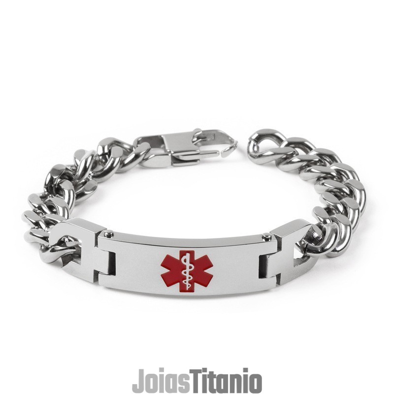 Versão Da Marca Fashion Bend Com Logotipo Médico Vermelho, Pulseira Masculina De Titânio Versão Da Marca Fashion Bend Com Logotipo Médico Vermelho, Pulseira Masculina De Titânio