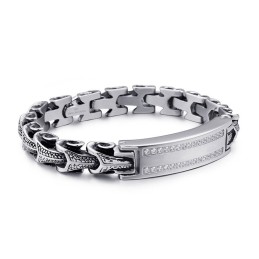 Pulseira Masculina De Titânio Vintage Com Quilha Micro-Conjunto De Pedras Brancas
