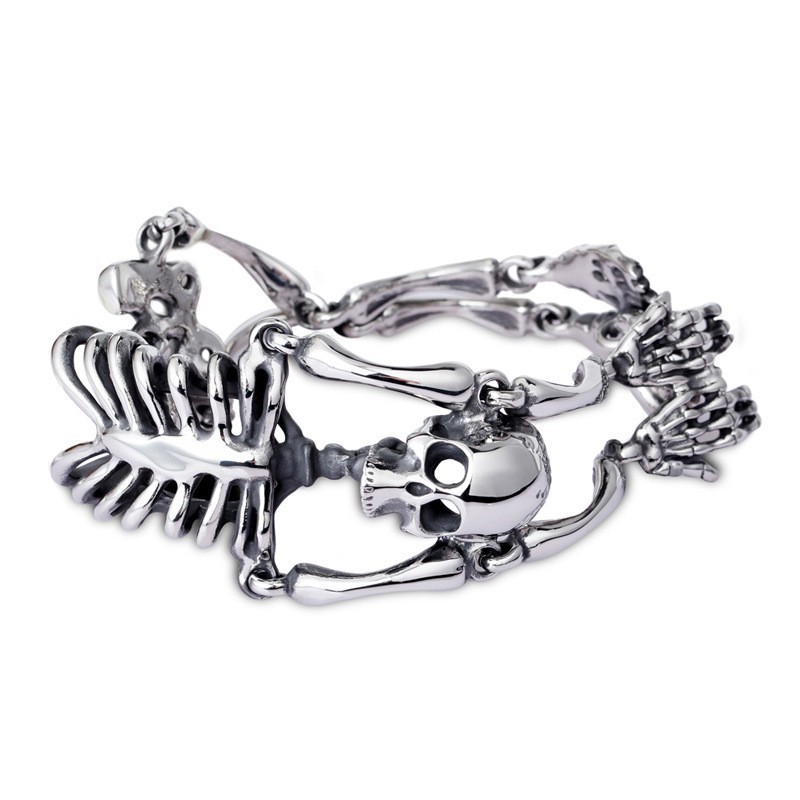 Pulseira De Titânio Vintage Exagerada Com Caveira E Ossos Para Homens Pulseira De Titânio Vintage Exagerada Com Caveira E Ossos Para Homens