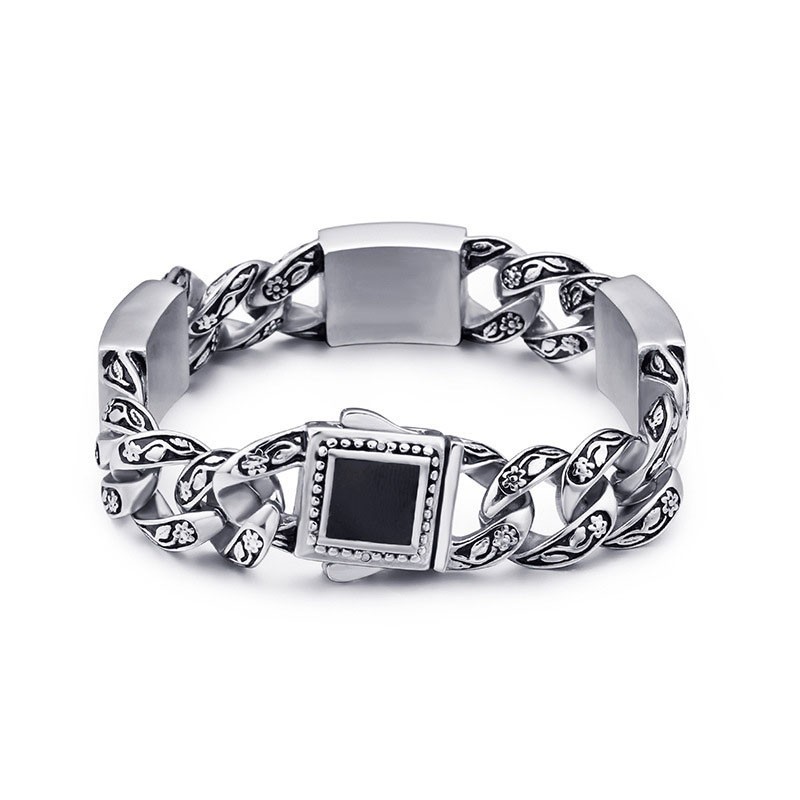 Pulseira Masculina De Titânio Com Padrão Floral E Fecho De Diamante, Estilo Hip-Hop Vintage Pulseira Masculina De Titânio Com Padrão Floral E Fecho De Diamante, Estilo Hip-Hop Vintage